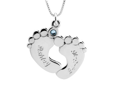 Engraved Baby Feet with Birthstone -Sterling Silver