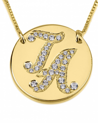 Initial Disc Necklace with Cubic Zirconia - 14k Gold