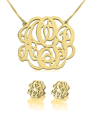 Monogram Necklace & Earring Set 24k Gold Plated