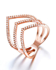 Cubic Zirconia Chevron Ring Rose Gold Plated