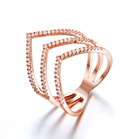 Cubic Zirconia Chevron Ring Rose Gold Plated