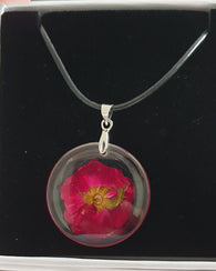 Dried Flower Pendant - Black Rope Chain