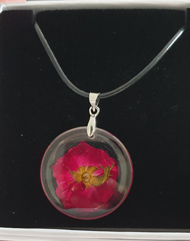 Dried Flower Pendant - Black Rope Chain