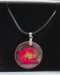 Dried Flower Pendant - Black Rope Chain