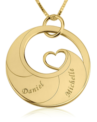 Mother's Heart Necklace with Engraved Names - 24k Gold Plated