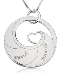 Mother's Heart Necklace with Engraved Names - Sterling Silver