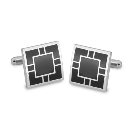 Square Black and Silver Cufflinks