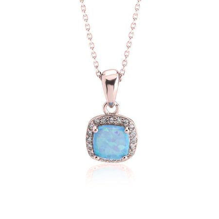 Square Opal Necklace Rose Gold Plated
