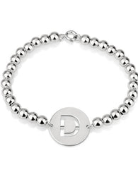 Cut Out Initial Bead Bracelet Sterling Silver