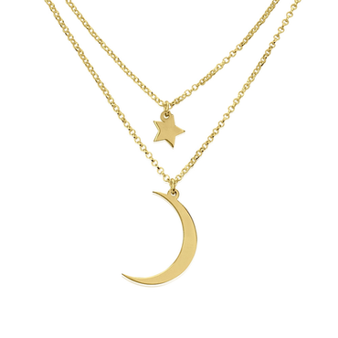 Crescent Moon and Star Necklace 24k Gold Plated