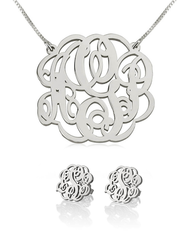 Monogram Necklace and Earring Set Sterling Silver