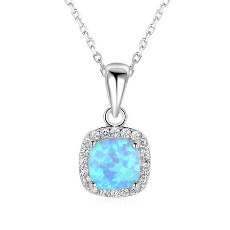Square Opal Necklace Sterling Silver