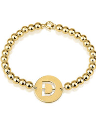 Cut Out Initial Bead Bracelet 24k Gold Plated