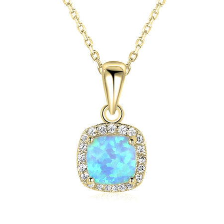 Square Opal Necklace 24k Gold Plated