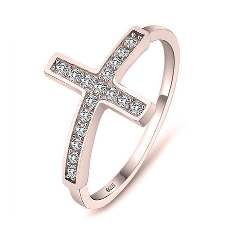 Sideways Cross Ring Rose Gold Plated