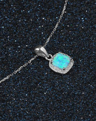 Square Opal Necklace Sterling Silver