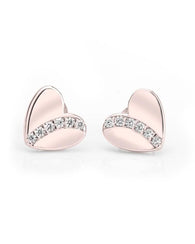 Cubic Zirconia Heart Stud Earrings - Rose Gold Plated