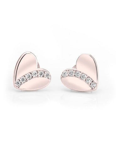 Cubic Zirconia Heart Stud Earrings - Rose Gold Plated
