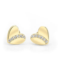 Cubic Zirconia Heart Stud Earrings - 24k Gold Plated