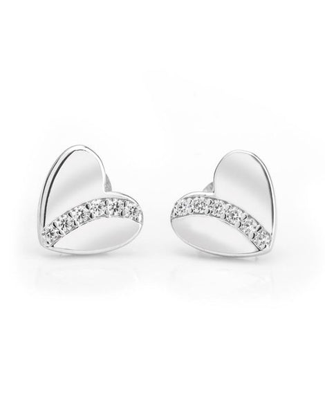 Cubic Zirconia Heart Stud Earrings - Sterling Silver