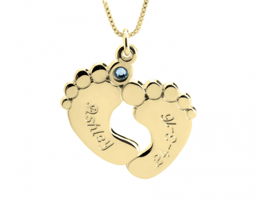 Engraved Baby Feet with Birthstones - 24k Gold Plated