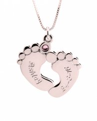 Engraved Baby Feet with Birthstones Rose Gold Plated