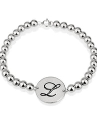 Circle Initial Bead Bracelet Sterling Silver