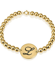 Circle Initial Bead Bracelet 24k Gold Plated