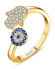 Hamsa - Evil Eye Ring - 24k Gold Plated