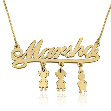 Mother Necklace with Kids 24k Gold Plated