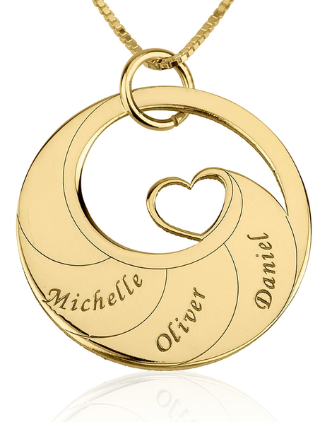 Mother's Heart Necklace with Engraved Names - 24k Gold Plated