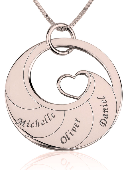 Mother's Heart Necklace with Engraved Names - Rose Gold Plated