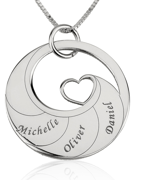 Mother's Heart Necklace with Engraved Names - Sterling Silver