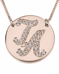 Initial Disc Necklace with Cubic Zirconia - Rose Gold Plated