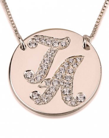 Initial Disc Necklace with Cubic Zirconia - Rose Gold Plated