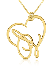 Script Initial Heart Necklace 24k Gold Plated
