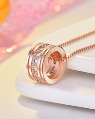 Round Single Row Pendant Clavicle Chain Rose Gold