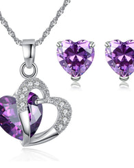 Purple Heart Necklace and Earrings Set