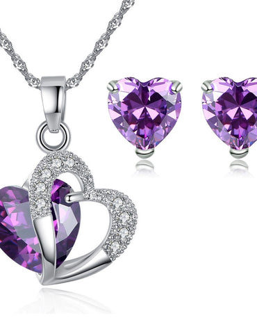 Purple Heart Necklace and Earrings Set