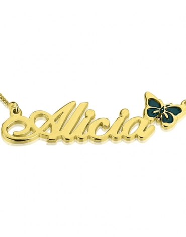 Name Necklace with Coloured Symbols 24k Gold Plated