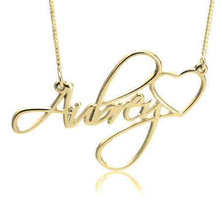 Customised Name Necklace with Heart - Gold Plated