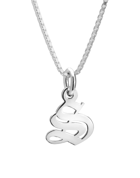 Old English Initial Necklace 14k White Gold