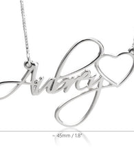 Customised Name Necklace with Heart - Silver