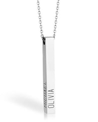 Engraved 3D Bar Necklace Silver