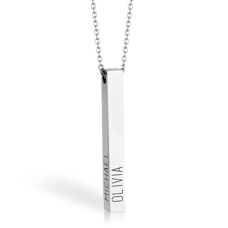 Engraved 3D Bar Necklace Silver