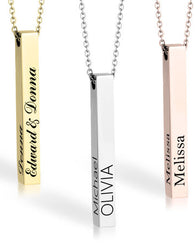 Engraved 3D Bar Necklace 24k Gold Plated