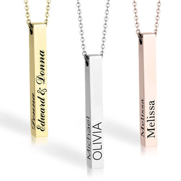 Engraved 3D Bar Necklace 24k Gold Plated