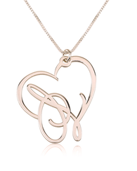 Script Initial Heart Necklace Rose Gold Plated