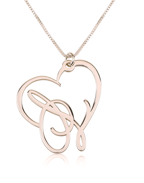 Script Initial Heart Necklace Rose Gold Plated